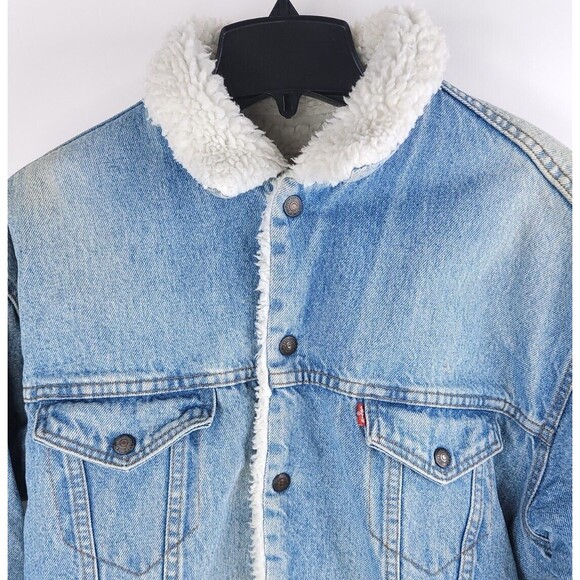 Levis Vintage Denim Jacket Mens Large Sherpa Lined Light Trucker Snaps - Picture 11 of 15